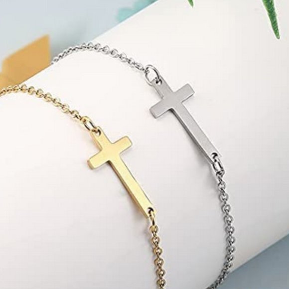 Sideways Cross Dainty Bracelet - Picture 2 of 4